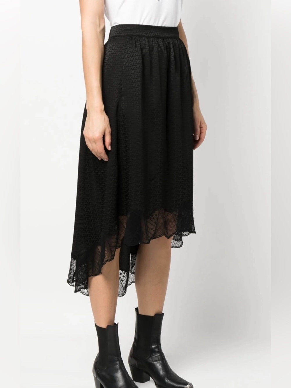 NWT ZADIG&VOLTAIRE Joslin Monogram High Low Skirt in Black